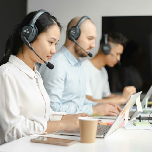 Shallow Focus of Woman Working in a Call Center